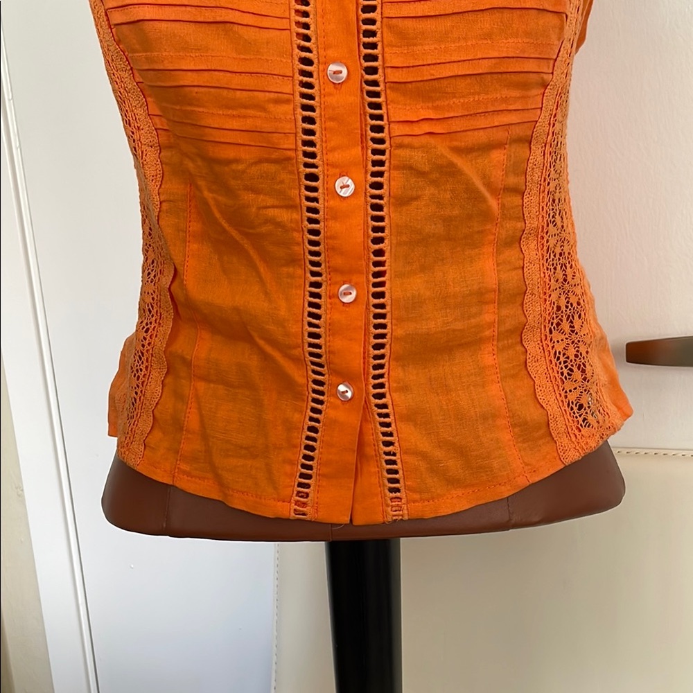 Orange Lace Button-Down Top - image 2